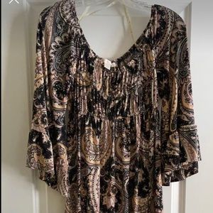 Boston proper long maxi with side slit dress size 2 Brown Multi Gypsy Paisley